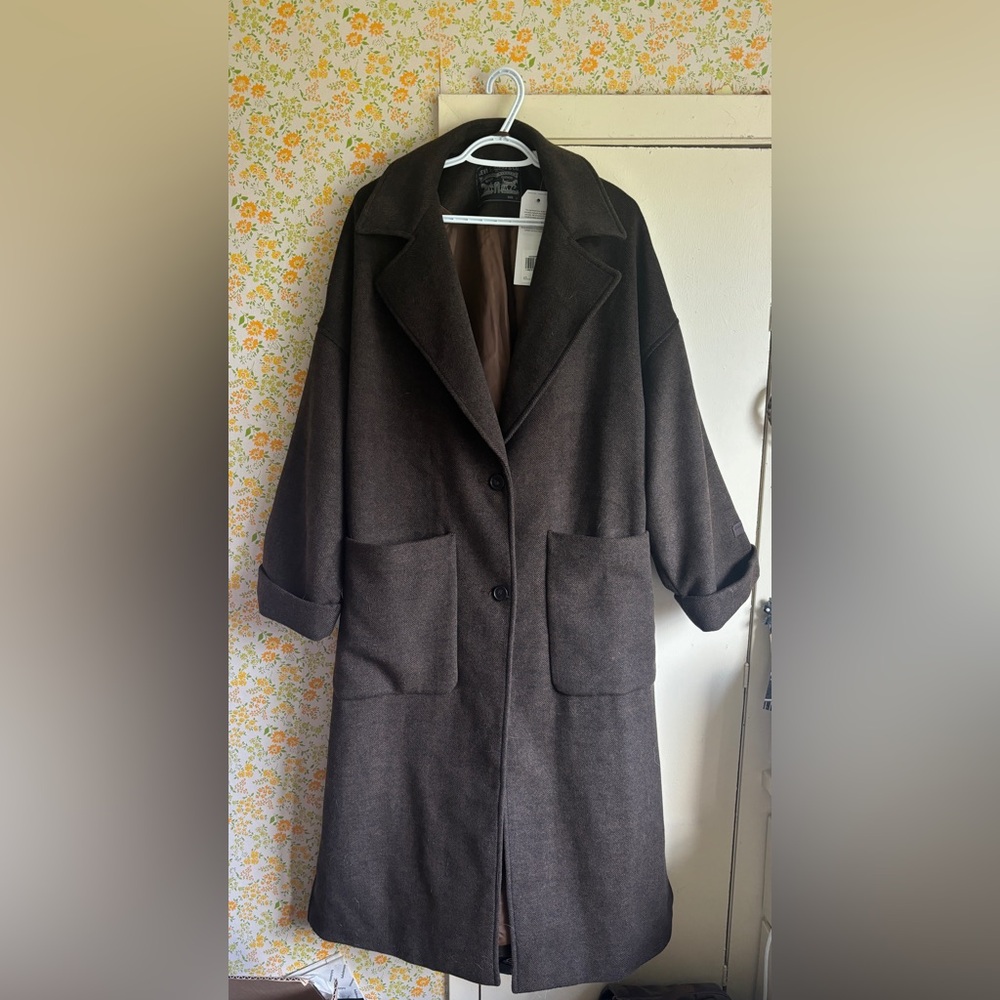 NWT Levi Oversized Brown Chevron Wool Coat